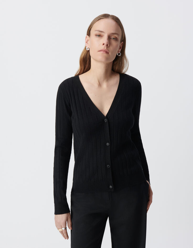 Women's black knitted button cardigan-3