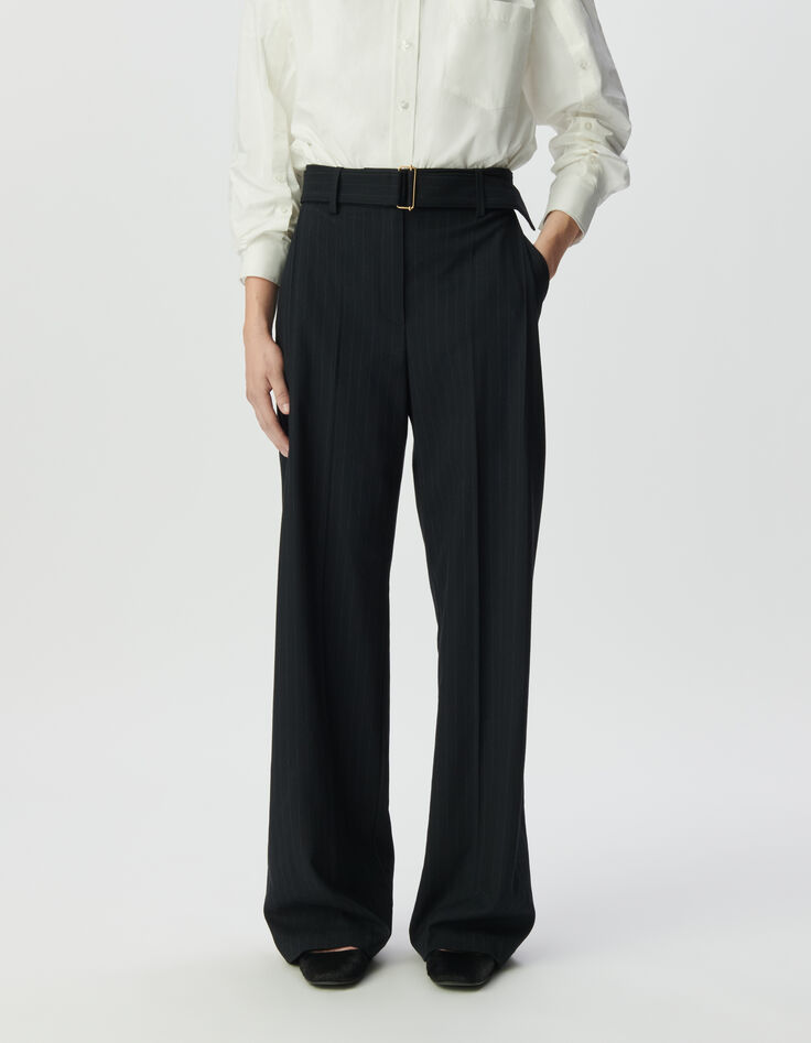 Pantalon de tailleur marine large rayures tennis Femme-2