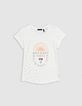 T-shirt écru coton bio message brodé silver fille-1