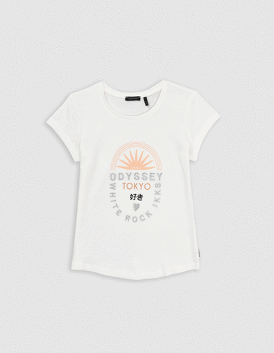 T-shirt écru coton bio message brodé silver fille - IKKS