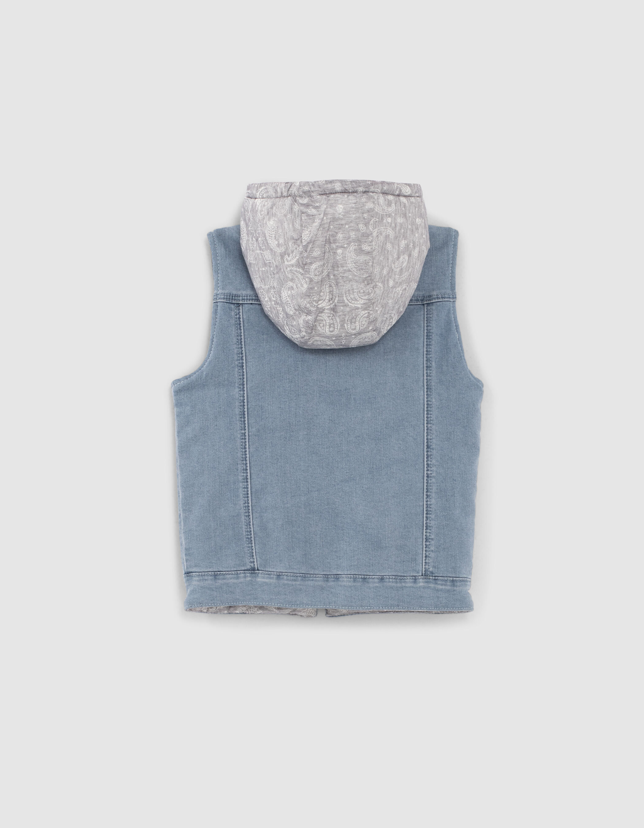 Doudoune r versible jean bleu et gris sans manches gar on