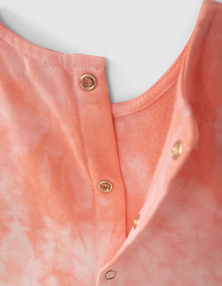 Baby girls’ peach tie-dye print sweatshirt fabric dress-4