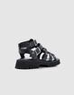 Sandales spartiate noires cuir Femme-3