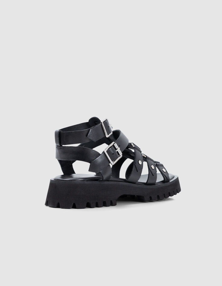 Sandales spartiate noires cuir Femme-3