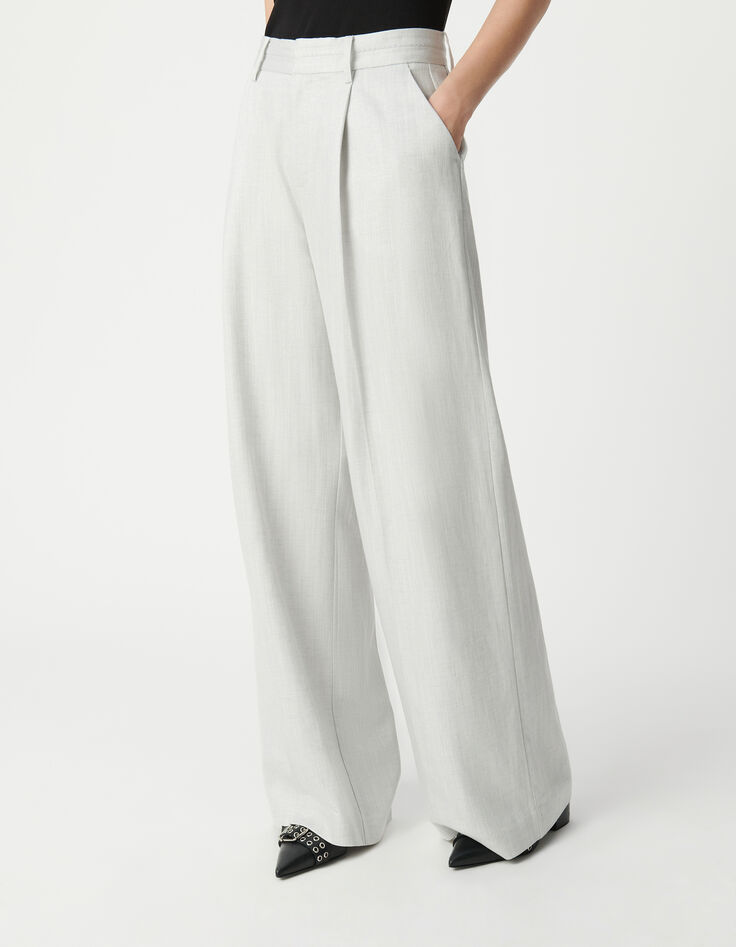 Women's grey sequined wide-leg suit pants-5