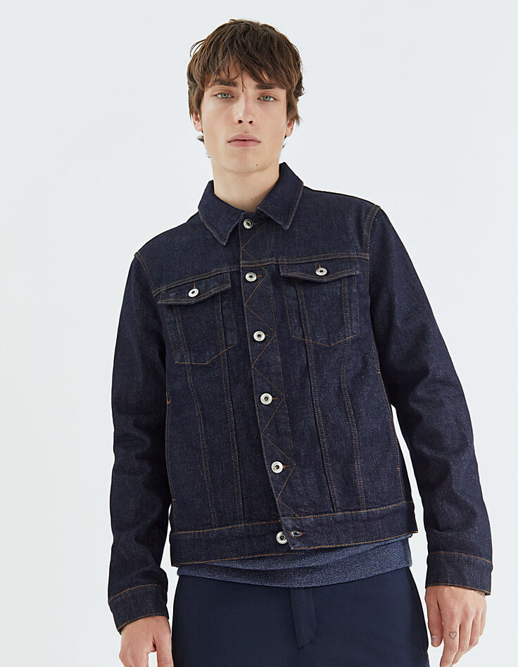 Veste en jean brut à surpiqures Homme-1