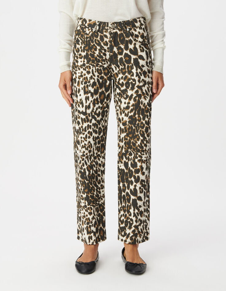 Jean droit marron &agrave; motif l&eacute;opard Anders Femme-3