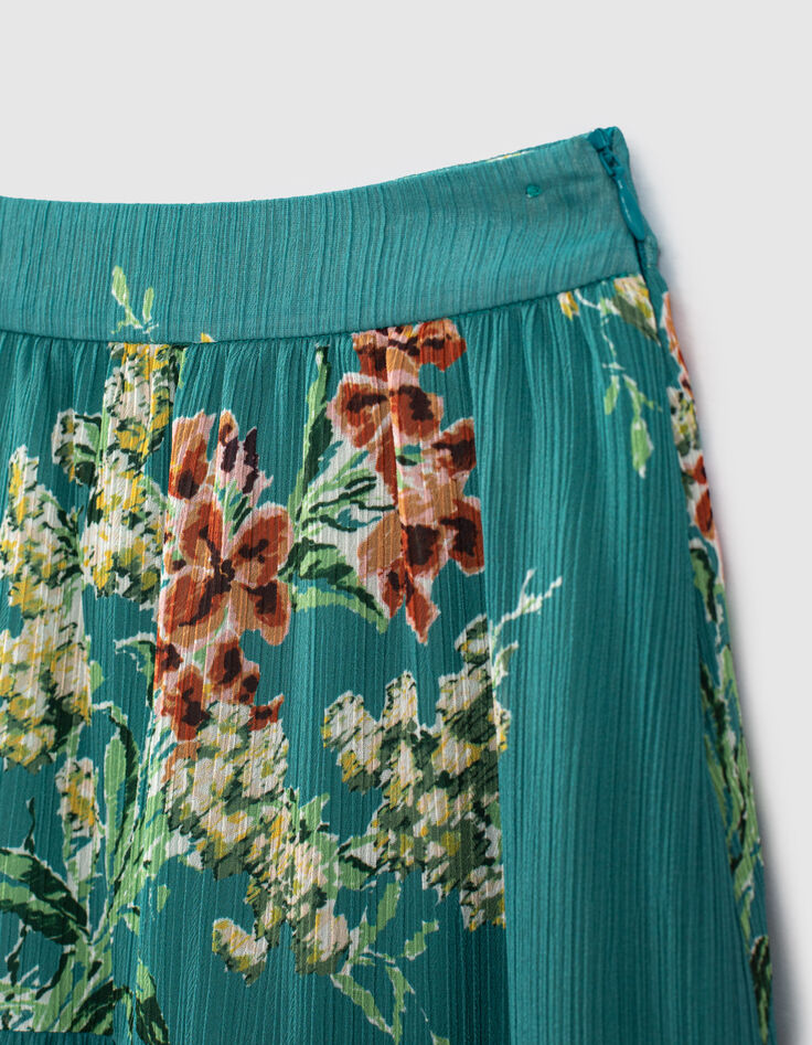 Eucalyptusgroene mini me rok bloemenprint meisjes -4