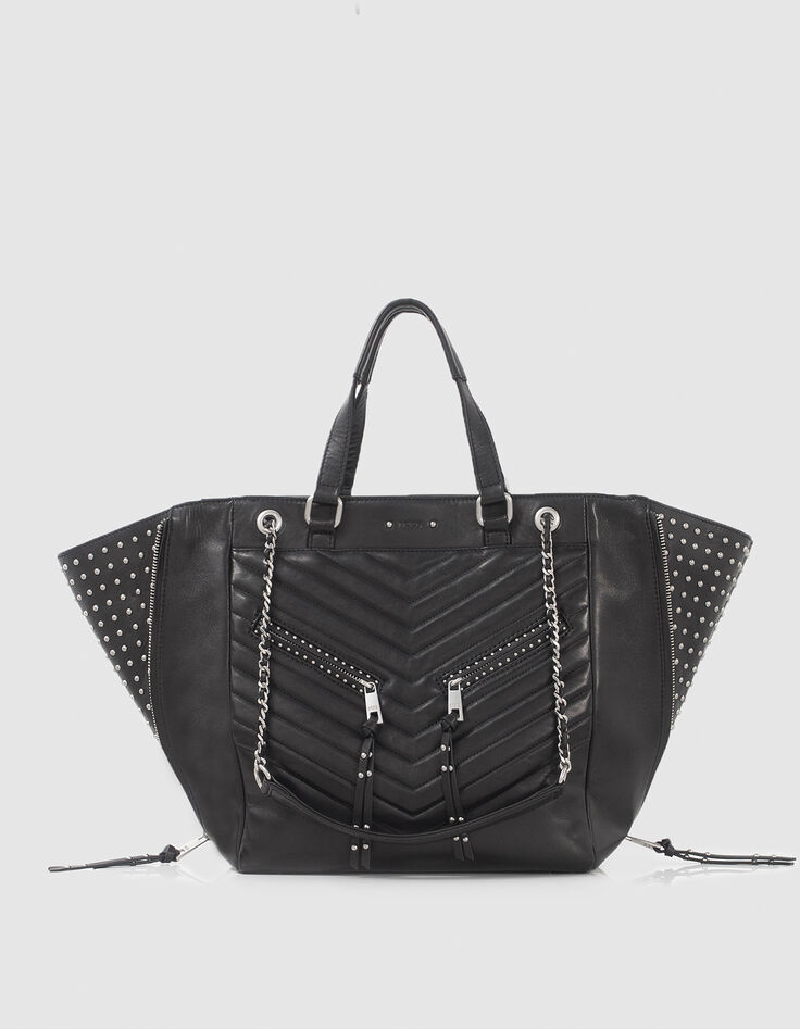 Sac cabas LE 1440 Rock noir cuir clout&eacute; Femme-1
