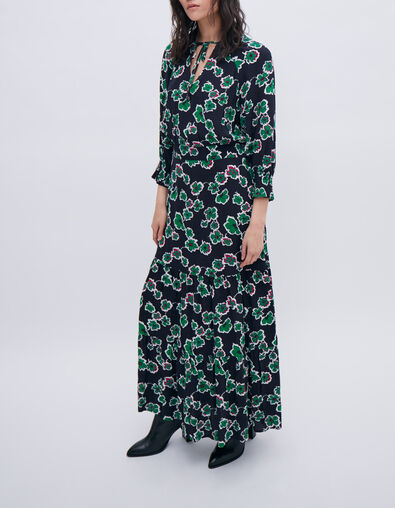 Lange zwarte jurk maxi bloemen Dames - IKKS