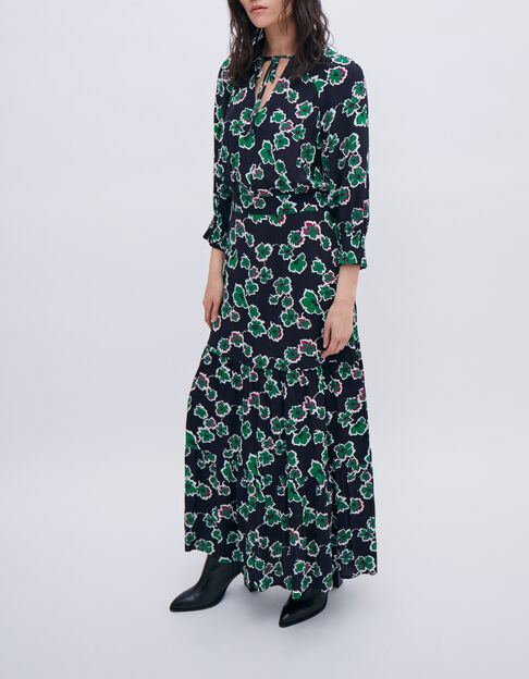 Langes, schwarzes Damenkleid mit Maxi-Blumenprint - IKKS