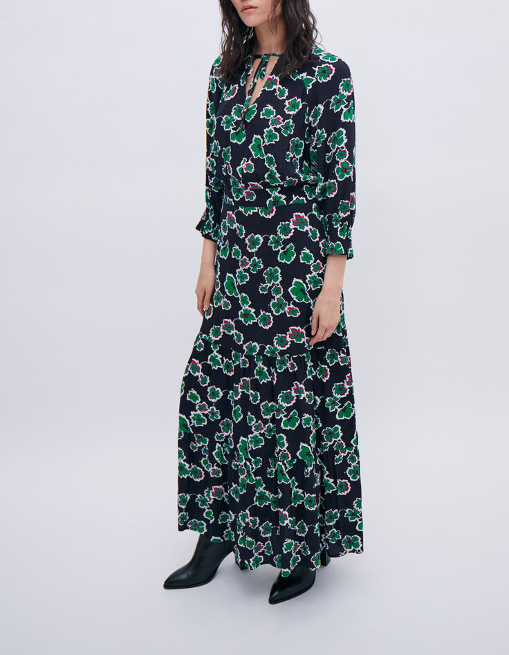 Lange zwarte jurk maxi bloemen Dames-1