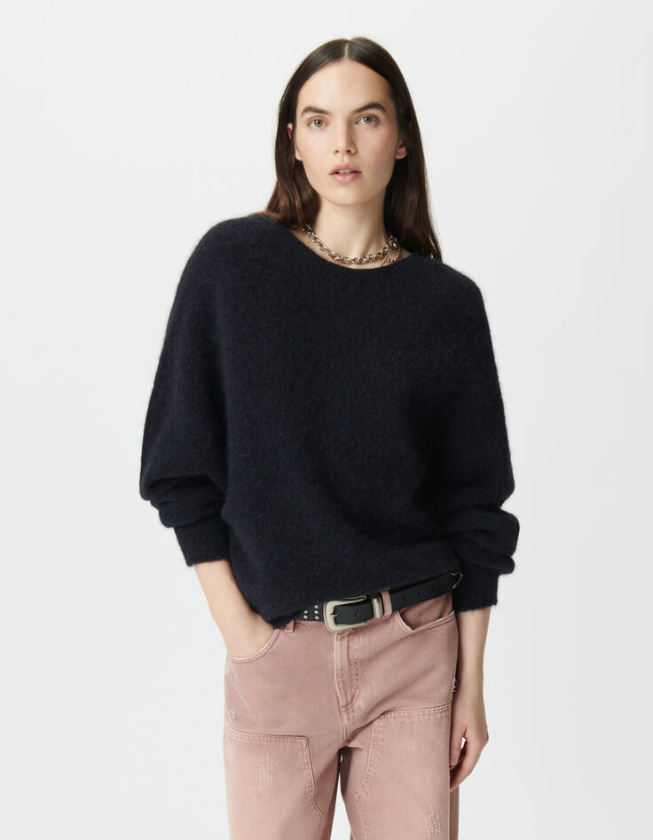 Schwarzer Damenstrickpulli Fledermausärmel-3