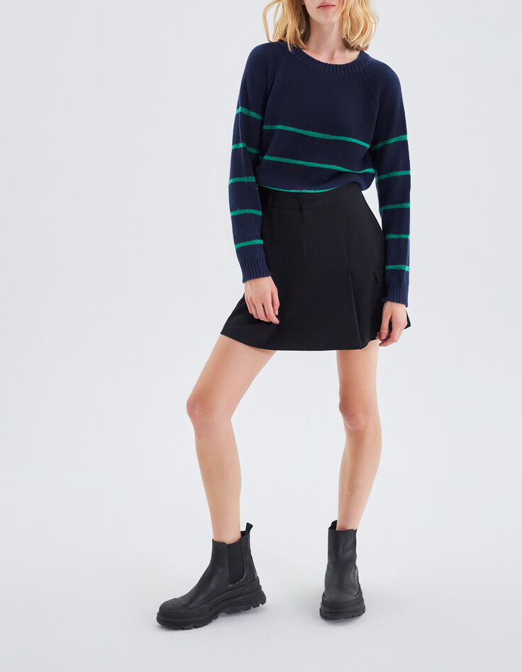 Women’s navy knit sweater with green stripes-2