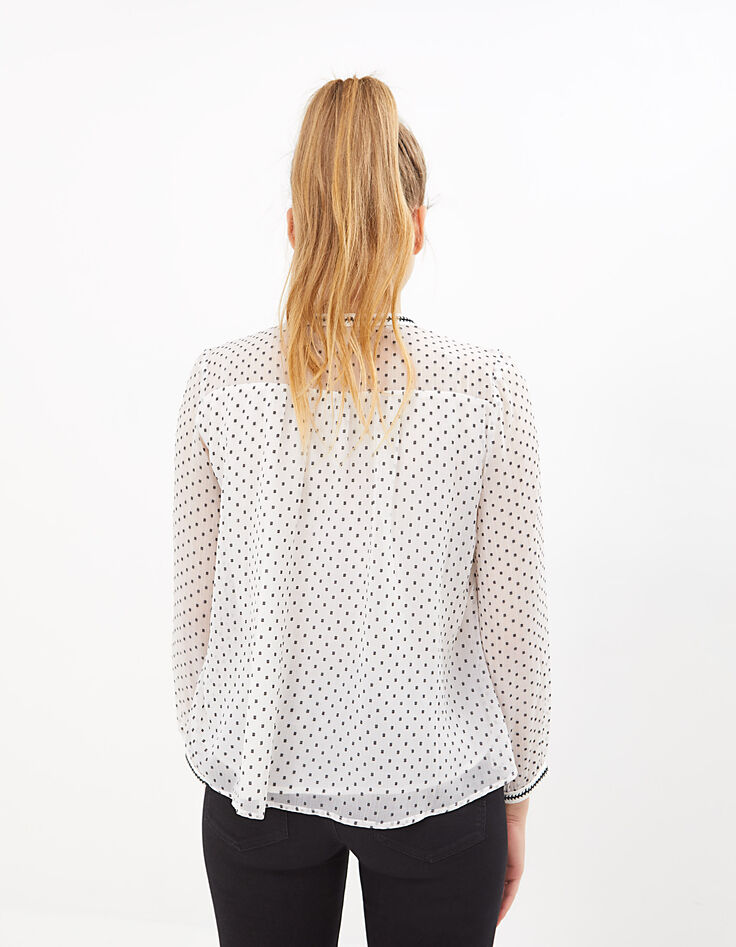 Blusa blanco roto jacquard cuadritos negros I.Code-4