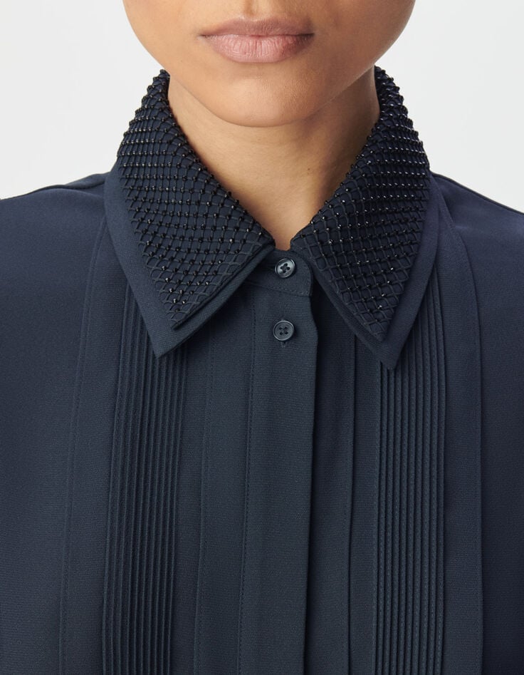 Women’s navy shirt dress, detachable double jewel collar-4 Women’s navy shirt dress, detachable double jewel collar-4