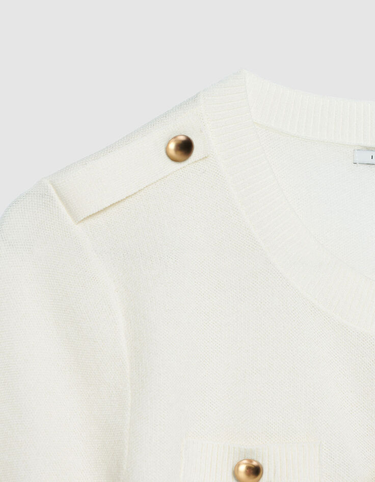 Cardigan manches courtes blanc tricot deux poches Femme-7