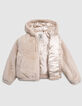 Chaqueta beige reciclada con capucha para niña-4