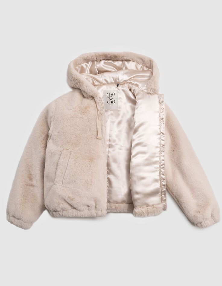 Chaqueta beige reciclada con capucha para niña-4