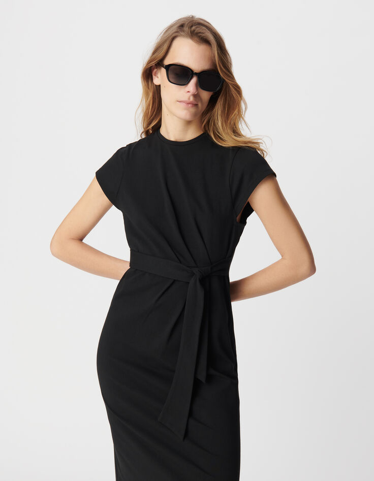 Vestido midi negro con lazo lateral Mujer-4