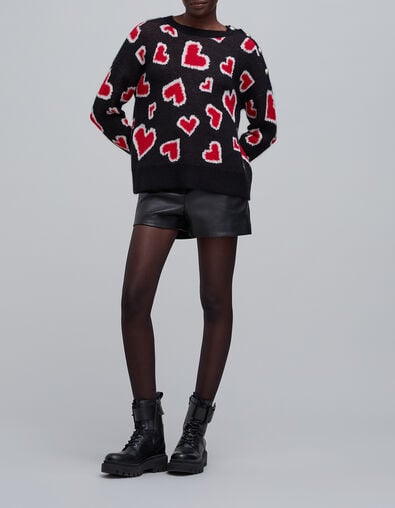 Zwarte hartjacquardtrui voor dames - IKKS
