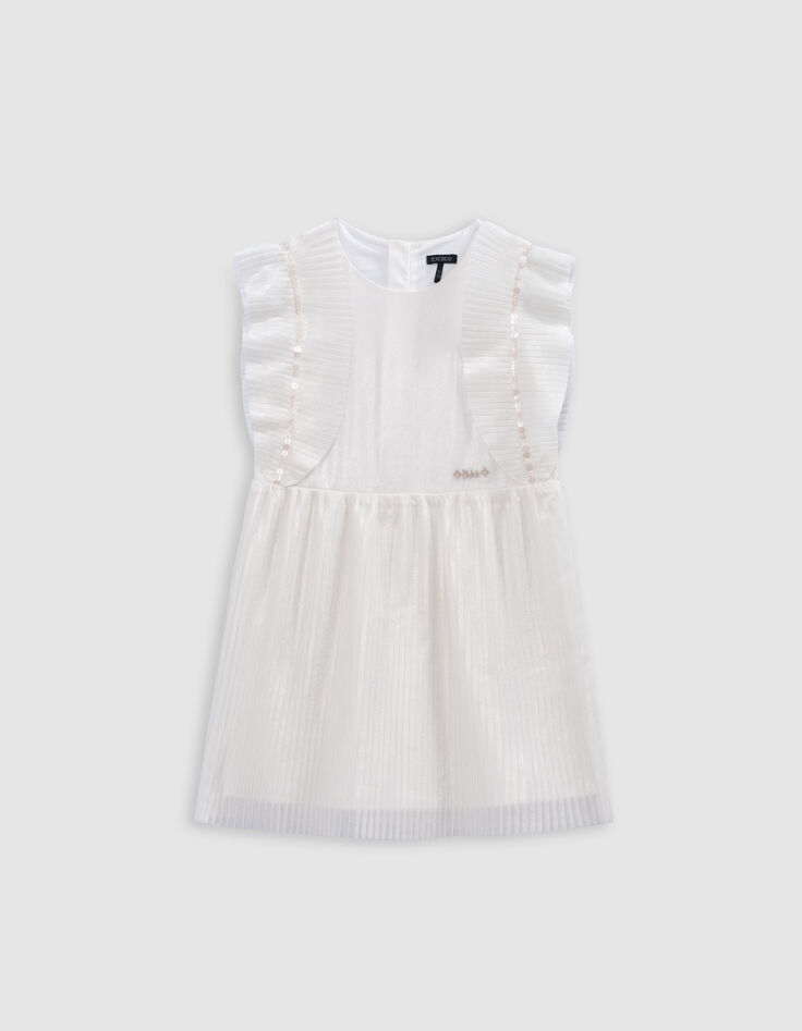 Robe plissée écrue irisée volants manches fille-2