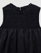 Girls’ black satin dress with smocked panel-6