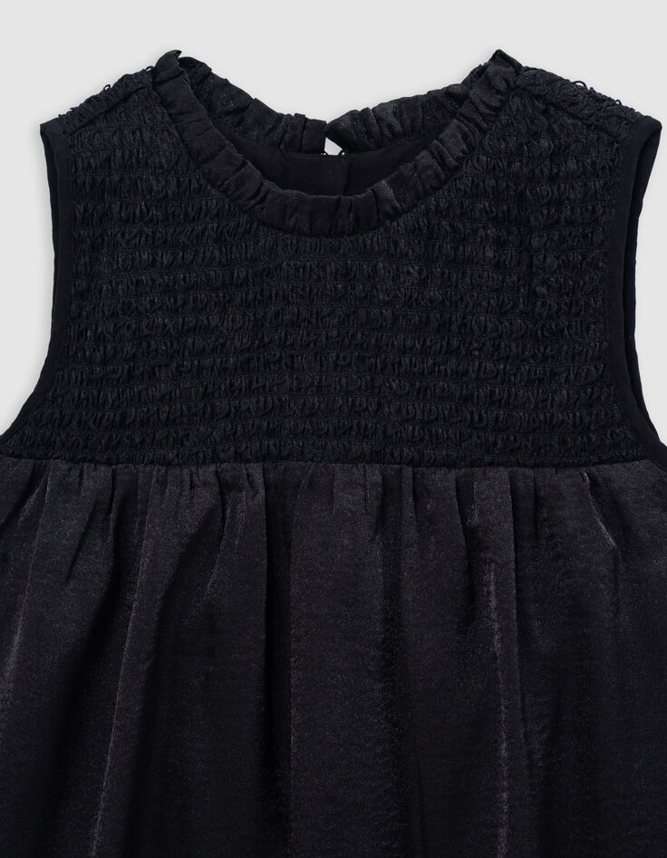 Girls’ black satin dress with smocked panel-6