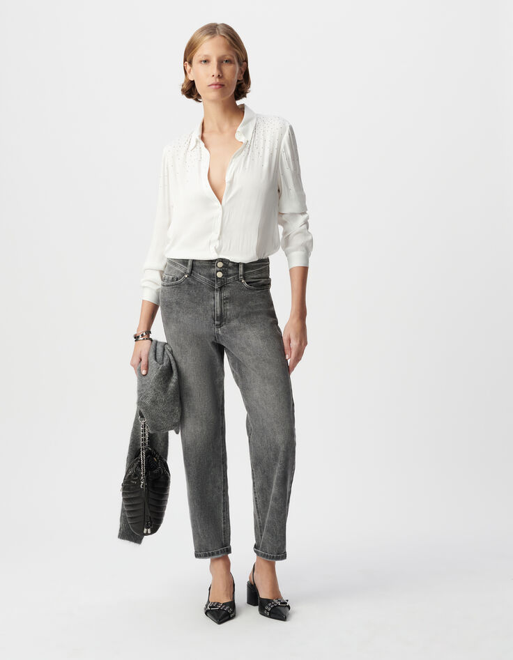 Chemise blanche polyester recyclé décor strass Femme-1