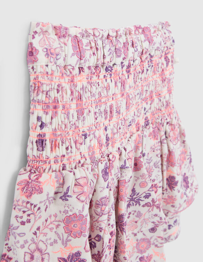 Girls’ off-white skirt with violet flower print - IKKS