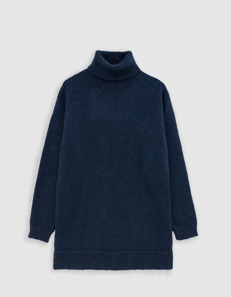 Women's navy rib-knit turtleneck sweater with lurex trim-7