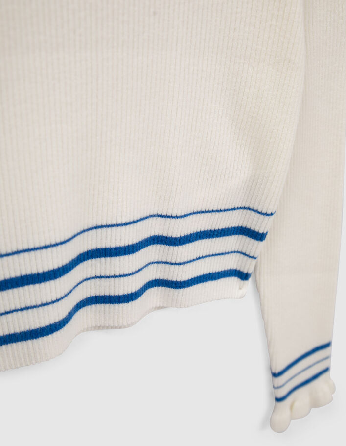 Pull blanc à rayures bleues en tricot fille-6