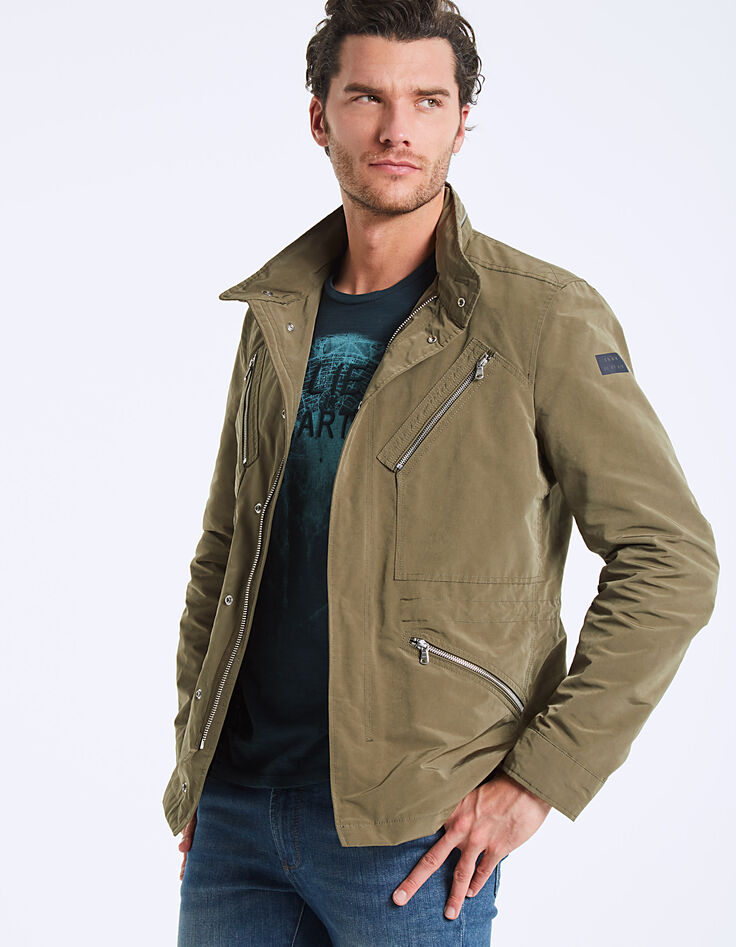 Men's khaki safari jacket, camouflage lining-1