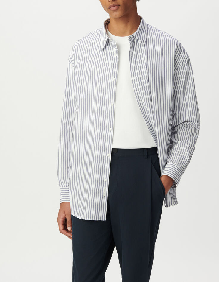 Chemise REGULAR bleu ray&eacute;e 100% coton Homme-1