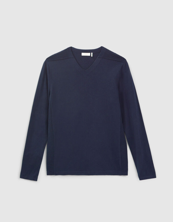 Pull marine à côtes Ottoman et col V Homme-4