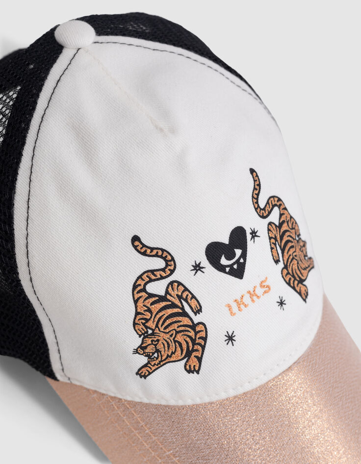 Pet in wit en zwart met koper klep meisjes-4
