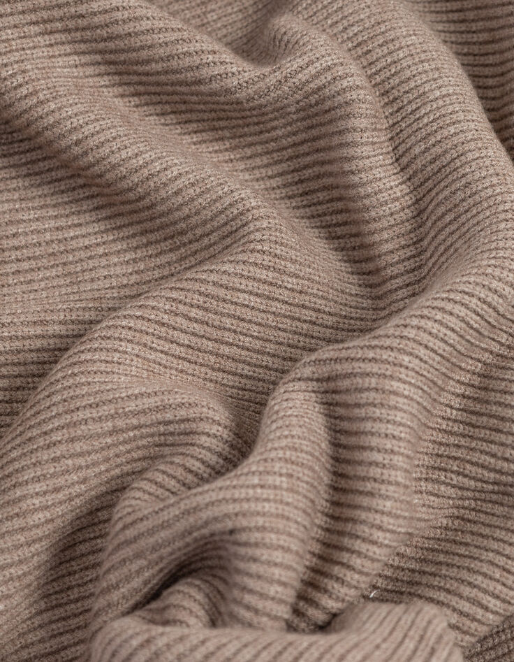 Beiger Damenpullover Rippstrick Troyerkragen-6