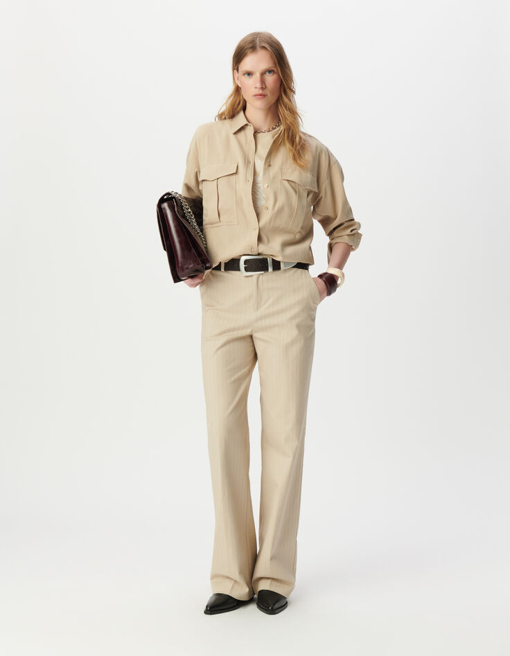 Beiges Oversize-Damenhemd, Maxi-Taschen-1