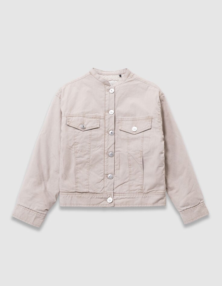 Beige Mädchenjacke aus gefüttertem Stoff-1 Beige Mädchenjacke aus gefüttertem Stoff-1