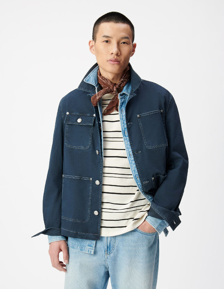 Veste saharienne bleu fonc&eacute; multipoches Homme-2