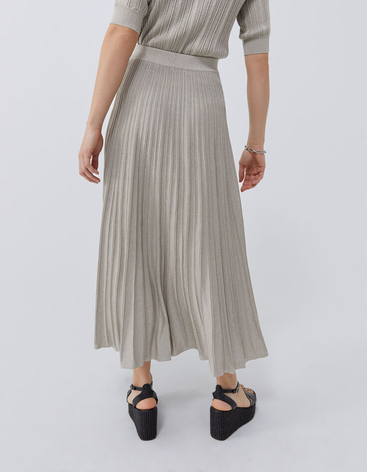 Jupe longue champagne en tricot côtelé lurex Femme-3