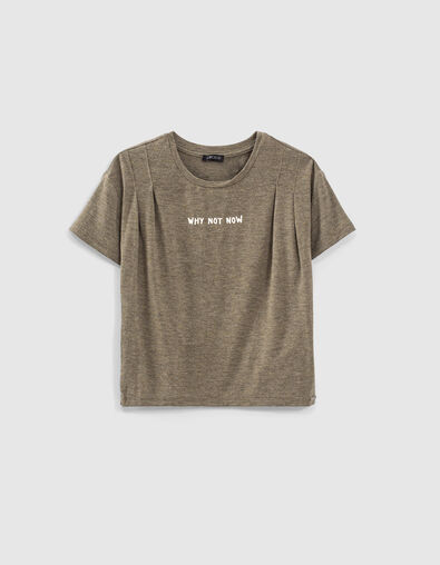 Girls&rsquo; khaki T-shirt with slogan on front and back - IKKS