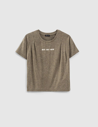 Kaki T-shirt met tekst voor en achter meisjes - IKKS