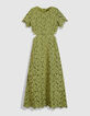 Robe longue verte dentelle d&eacute;coupes c&ocirc;t&eacute;s Femme-1