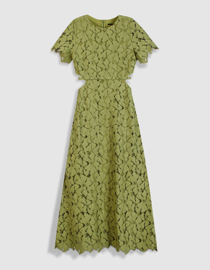Robe longue verte dentelle d&eacute;coupes c&ocirc;t&eacute;s Femme-1
