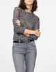 Tee-shirt manches 3/4 en lin imprimé wavy noir femme-2