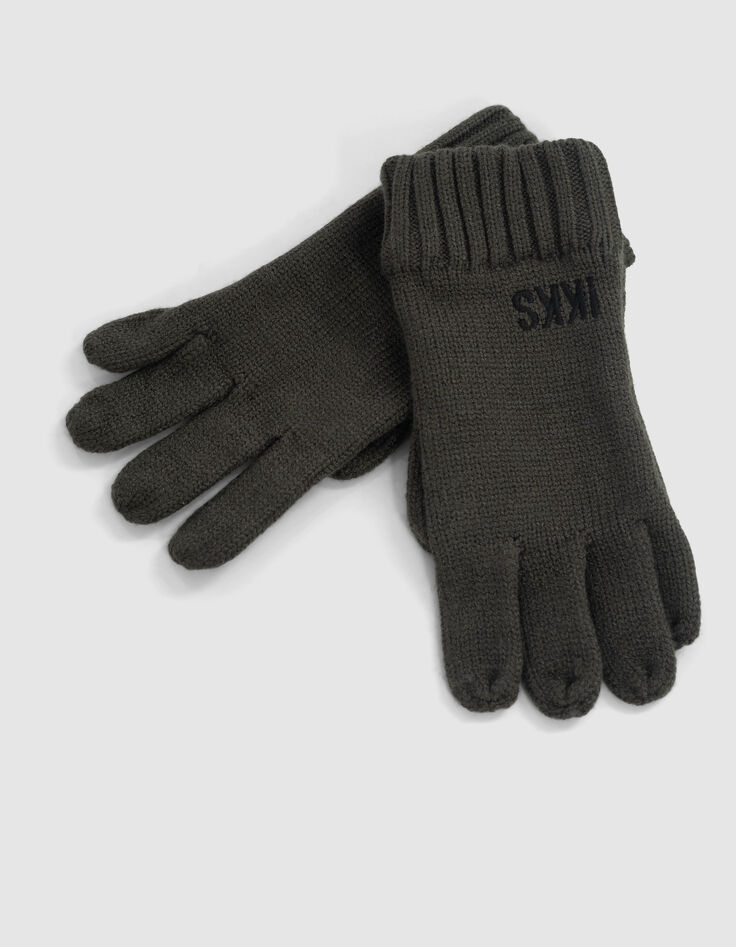 Jungen-Handschuhe Khaki, recycelter Strick,-2 Jungen-Handschuhe Khaki, recycelter Strick,-2