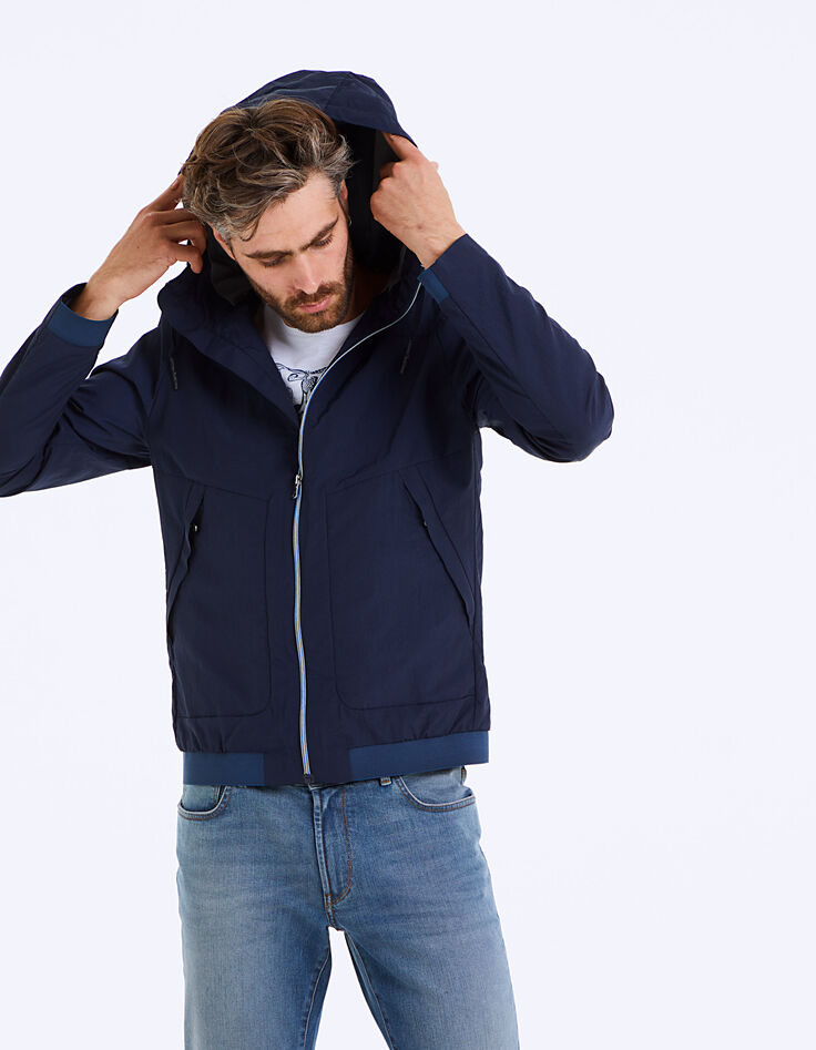 Men’s navy nylon sports jacket with red cords-2