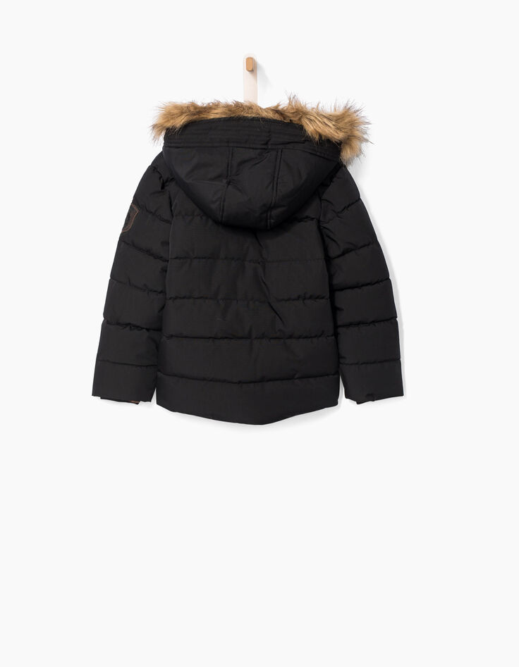 Doudoune noire à capuche doublée sherpa garçon-3