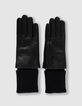 Gants longs noirs revers rayé Femme-1